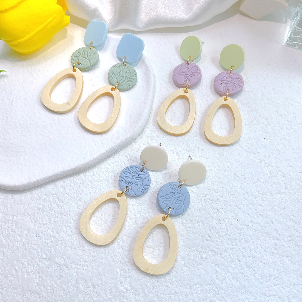 1 Pair Simple Style Round Water Droplets soft clay Patchwork Womenu0027S Chandelier Earrings