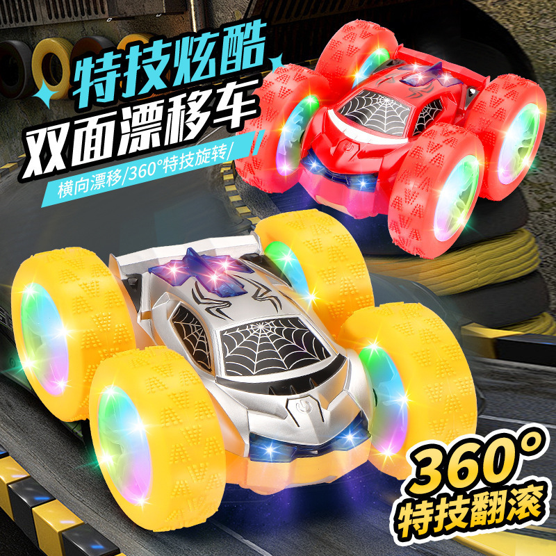 Cross-Border Rolling Spider-Man Stunt Car, Double-Sided 360-Degree Drift Rotation Off-Road Remote Control Car, Children's Toy for Boys