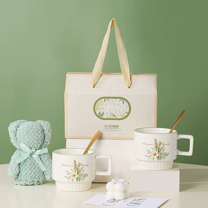 Ceramic towel, creative spoon, tower, tea cup, gift box, orchid, Birthday gift