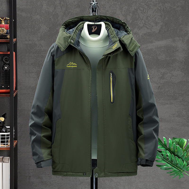 Ropa de montañismo extragrande para exteriores, chaqueta cortavientos e impermeable, ropa de invierno para hombre, cortavientos grueso con forro polar para mayor calidez.