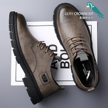 秋冬季新款星头啄木鸟男鞋真皮男士商务休闲皮鞋系带软底防滑鞋子