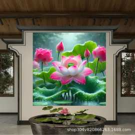 仿真荷花图片贴纸客厅书房卧室餐厅出租屋商铺墙面高级不干胶贴纸