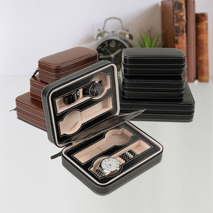 Factory Direct Sales Cross-Border Spot Watch Box 2 Digits 4 Digits 8 Digits Pu Leather Portable Watch Storage Zipper Bag Watch Box