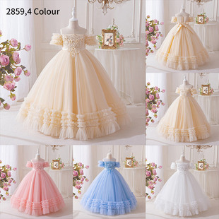 Girls' Dress Foreign Trade Cross-Border Classy Princess Dress Elegant Kidsren's Birthday Dress European and American Off-Shoulder Tutu Skirt Sequins