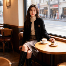 LOEW25秋冬新款纯羊毛刺绣麻花圆领针织衫开衫韩系宽松版通勤百搭