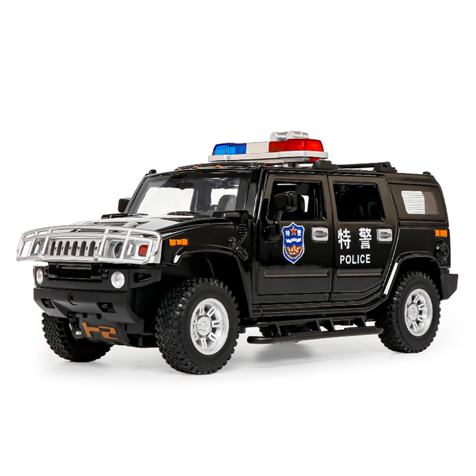 1: 24 Hummer H2 coche de policía modelo de aleación de sonido bebé retroalimentación educación temprana contra incendios ciencias populares ayudas didácticas Chenghai mayorista