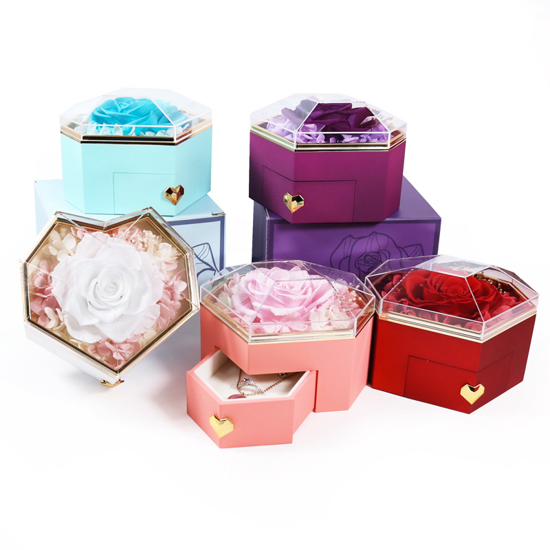 Fuente de fábrica de joyas transfronterizas caja de flores de inmortalidad caja de regalo de cumpleaños del día de la madre pareja confesión caja de regalo soporte personalizado