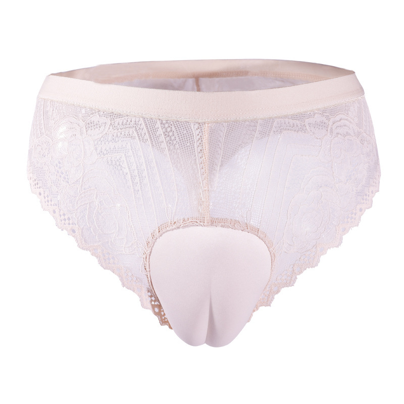 Mandeno Cross-Dressing Lace Panties Transparent Thong Style Hidden Underpants Cos Fake Vagina Tight-Fitting Sexy Lingerie