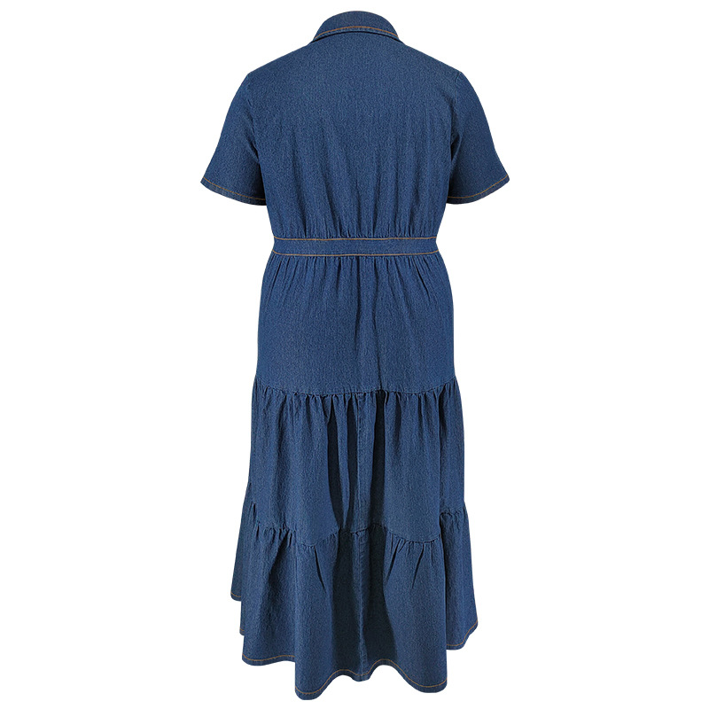 K Plus Size Women's Clothing Women's Short-sleeved Long Dress With Pocket And Button-down Collar_voghion.com