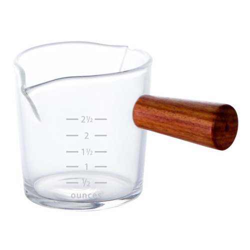 Espresso extraction measuring cup with scale coffee liquid ounce cup glass measuring cup small with handle wooden handle