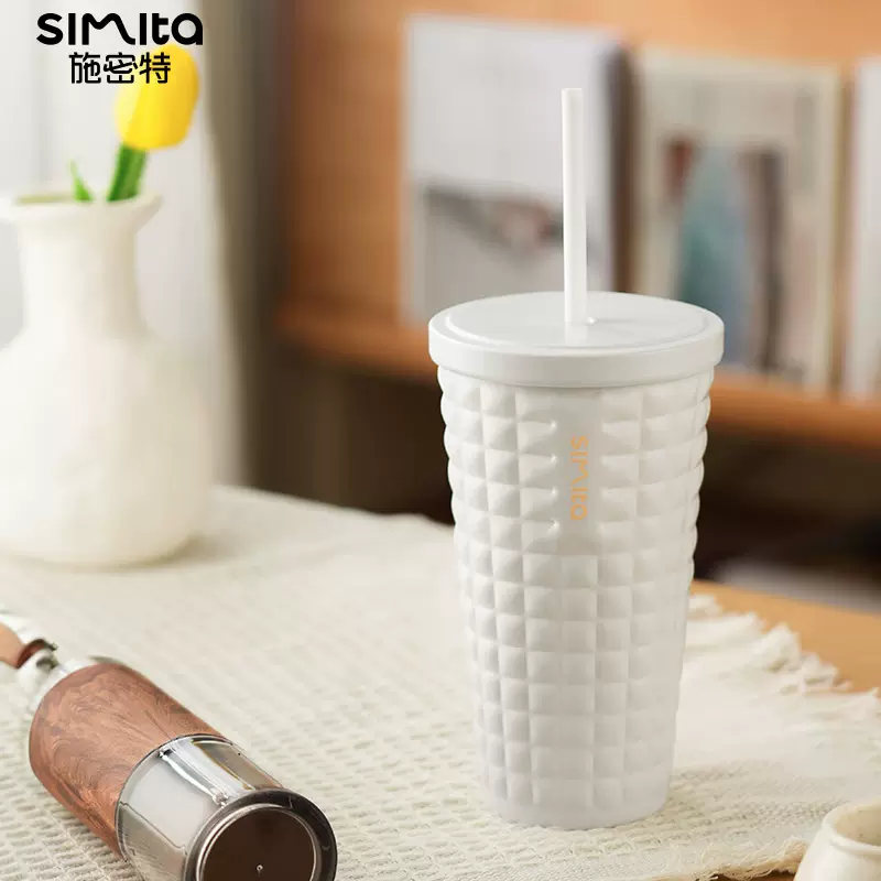 Simita吸管水杯316L不锈钢女生高颜值咖啡杯保温保冷车载便携杯子