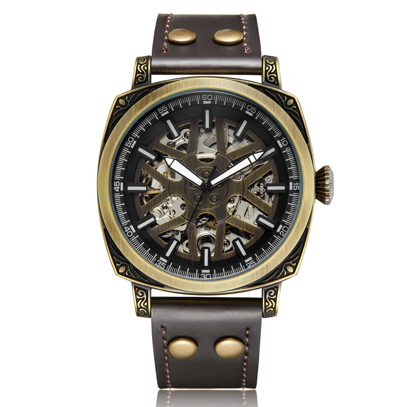 SHENHUA nuevo en stock reloj mecánico de los hombres luminoso impermeable multi-funcional tallado reloj mecánico automático