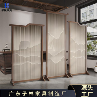 Zen Screen Partition Living Room Office Hotel Hall Tea Room Door Shielding Moving Solid Wood New Chinese Screen
