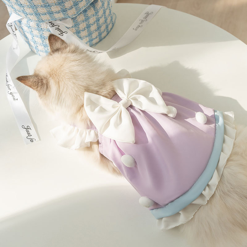 Gato primavera y verano lindo princesa estilo pastel vestido perro gran arco falda mascota de dos patas ropa para perros