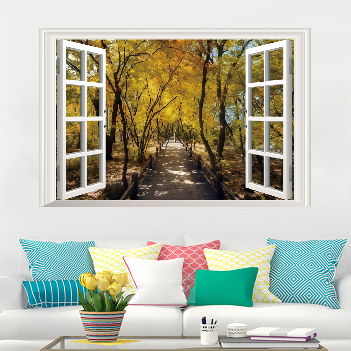 Décoration intérieure transfrontalière : simulation de chemin forestier, rénovation murale, peinture de paysage stéréoscopique 3D par fenêtre_voghion.com