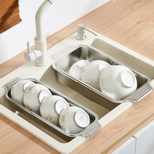 Retractable drain basket 304 stainless steel sink kitchen tableware drain pool vegetable basin dish rack filter water