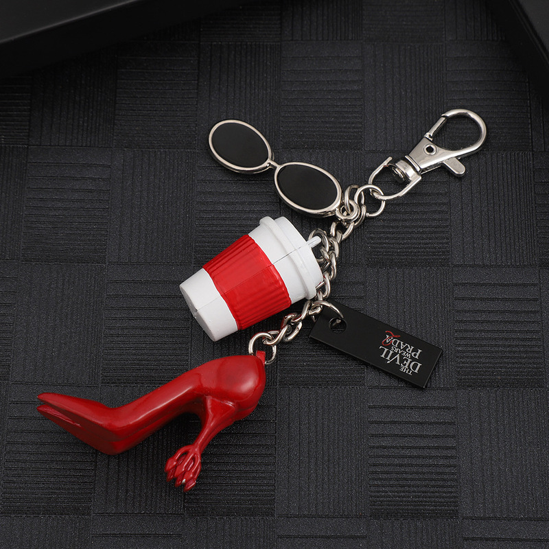 Fashionable Commuter Keychain Accessory with a Stylish Vibe, Personalized High-Heeled Shoes, Mini Coffee Cup, Metal Key Pendant