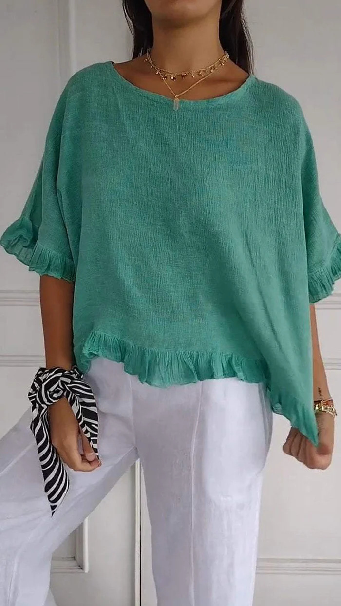 Women's Ruffled T-Shirt Casual Solid Color Short Sleeve Top For Summer New Arrival_voghion.com