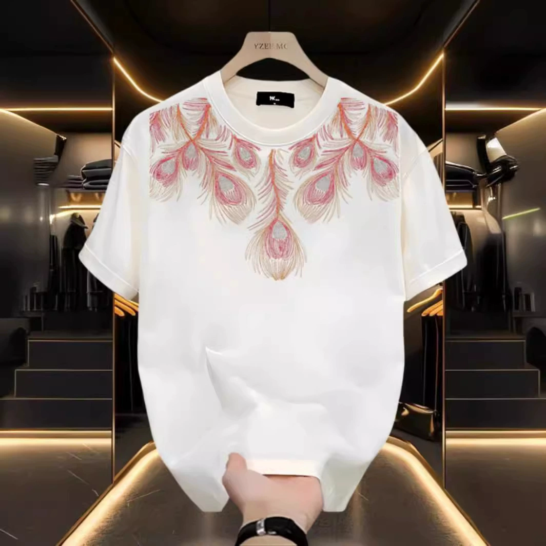 Трендовый принт Летние мужские футболки с короткими рукавами мужские полурукава свободные круглые воротнички повседневные тяжелые весы красивые дикие тренды