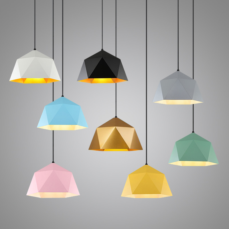 現代簡約個性LED幾何餐廳吊燈吧檯復古美式咖啡廳菱形工業風燈具