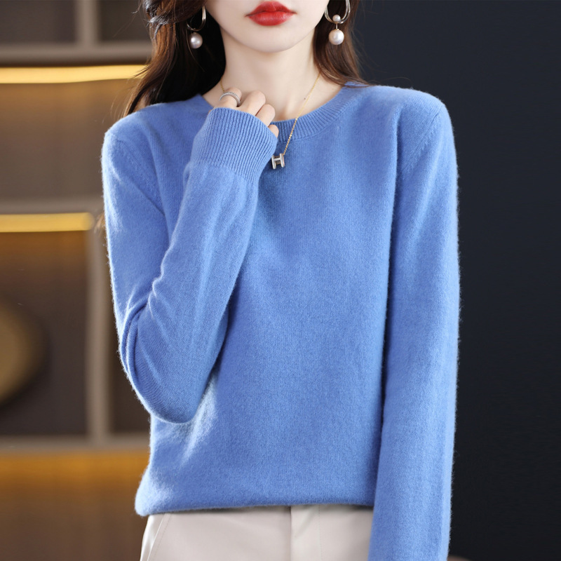 Foreign Trade Autumn and Winter New Korean Style Wool Knit Sweater for Women, Loose Round Neck Cashmere Pullover Warm Sweater Base Layer