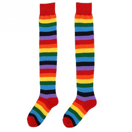 Red colorful socks rainbow striped long knee socks European and American extra long women's red socks Christmas socks high