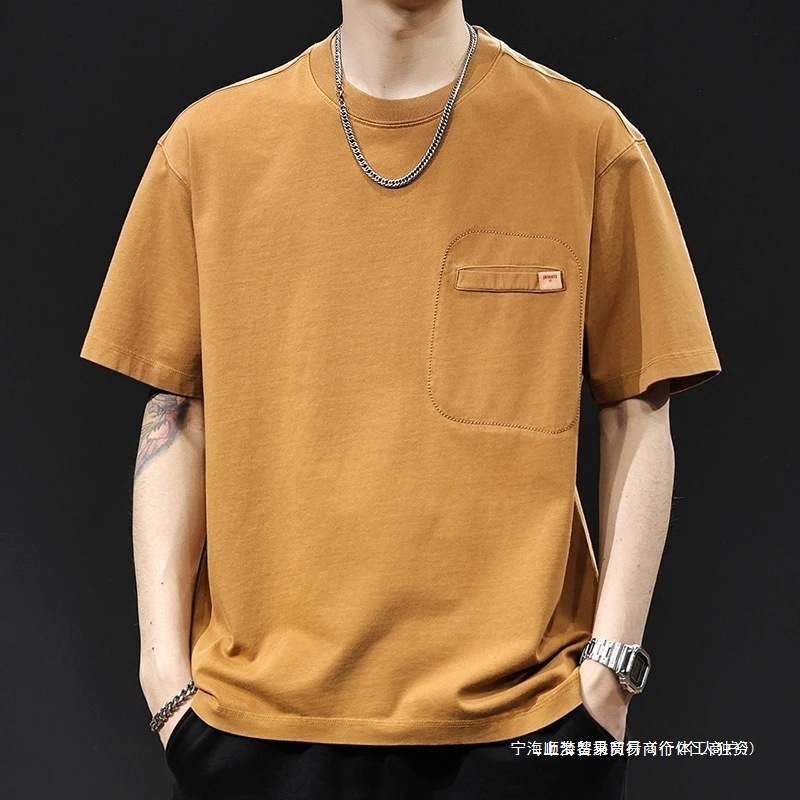 MR.MUDI穆迪先生运动包男装夏季美式复古短袖t恤上衣服黑丹砂橙色