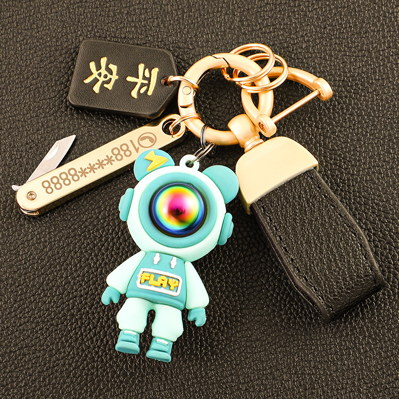 Llavero de oso de alta gama en el extranjero, colgante de llave de pareja, cuerda de mano de cuero, hebilla de metal duradera, hombre de comercio electrónico de Amazon