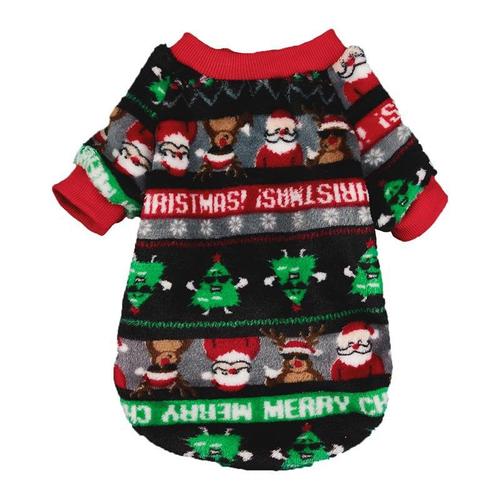 Holiday Christmas Snowman Snow Pattern Print Fleece Warmth Keeping Dog Hooded Two-Paw Fleece Suit Decor