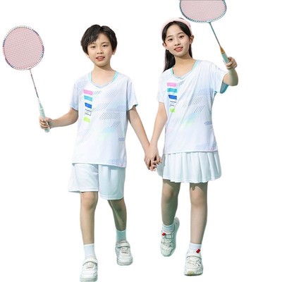 羽毛球服女童运动服套装男童儿童乒乓网球羽毛球服女训练服夏