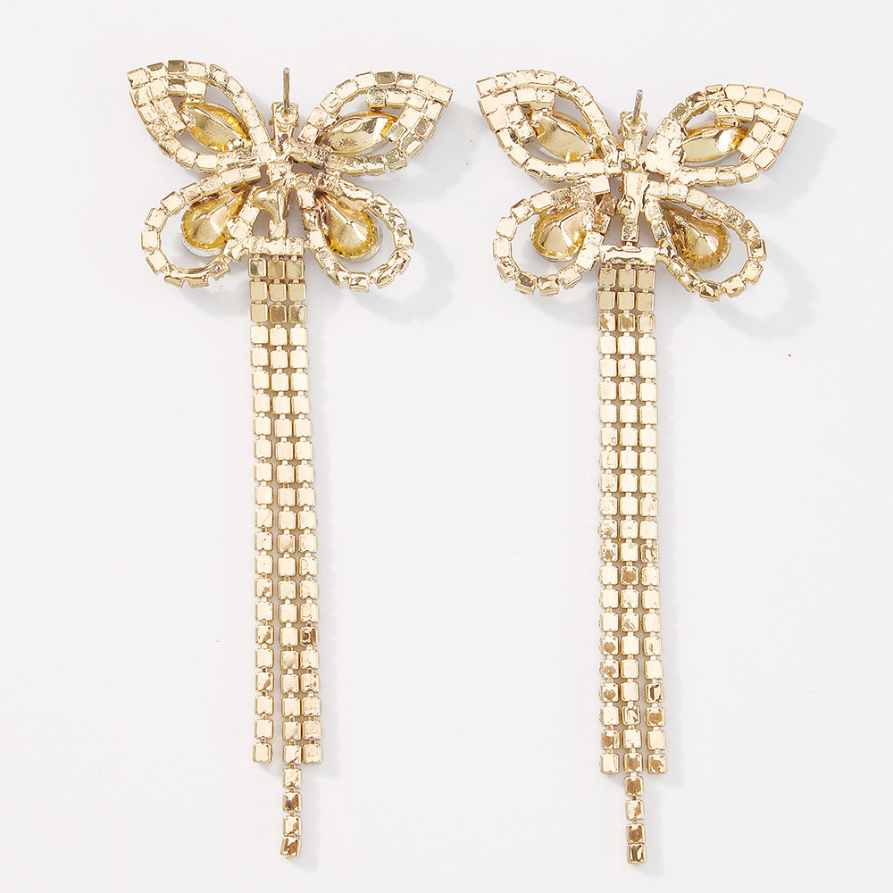 Retro Full Diamond Butterfly Tassel Earrings Wholesale Nihaojewelry display picture 7