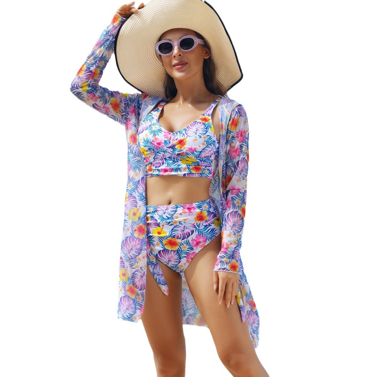 GraceChic Ming Yi New European And American Fashion High-End Sexy Multi-Color Printed Bikini BIKINI Three-Piece Women's Swimsuit_voghion.com
