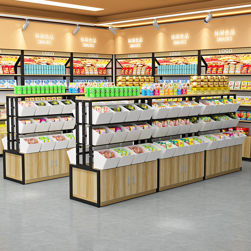 超市零食货架展示柜双面中岛货柜便利店小卖部食品散称休闲食品柜