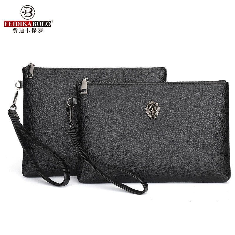 Capacious small clutch bag, genuine leather, business version, wholesale