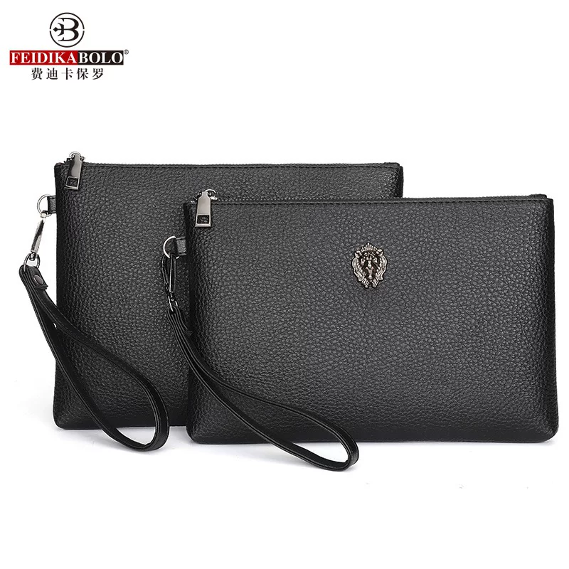 Capacious small clutch bag, genuine leather, business version, wholesale