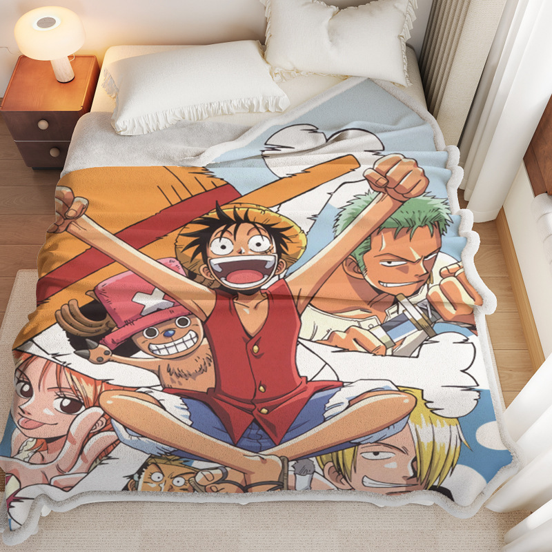新款海贼王火影加厚双面绒沙发盖毯空调毯子办公室午睡毯大学生毯