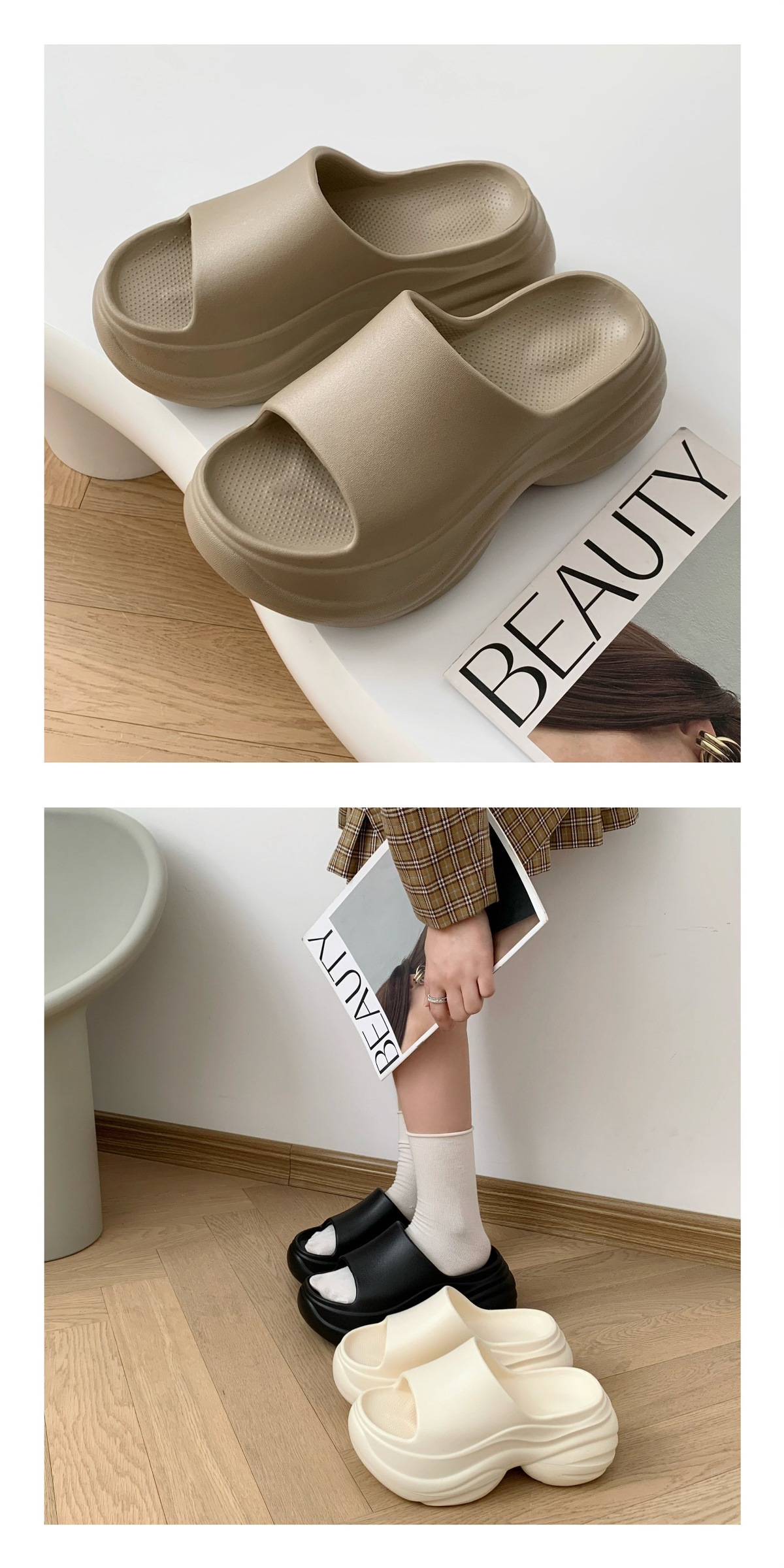 Women's Summer Slippers EVA Non-Slip Thick Soled Height Increasing Fashionable Versatile Home Wear High-End_vogvips.com