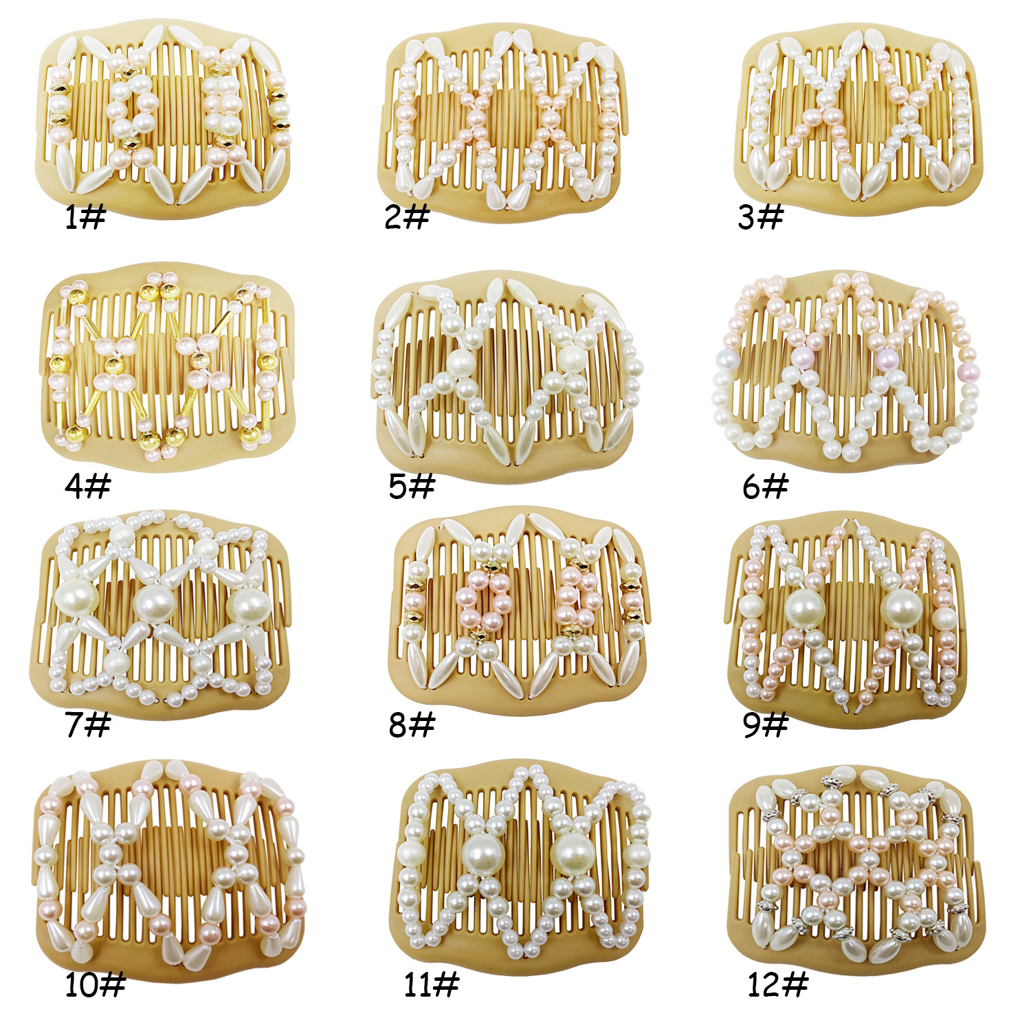 Cr70 European and American New Style Faux Wood Double-Row Comb with Pearls, Versatile Hair Comb, Magic Hair Comb, Beaded Hair Styling Tool, Insert Comb