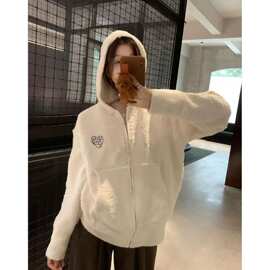 （不起球）小狗连帽毛衣外套女秋冬毛茸茸慵懒针织开衫上衣带拉链
