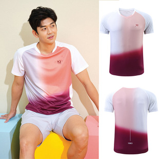 New Badminton Clothing Men's and Women's Summer Short-sleeved Sports Training Competition Team Clothing Top Quick-drying Breathable 3699