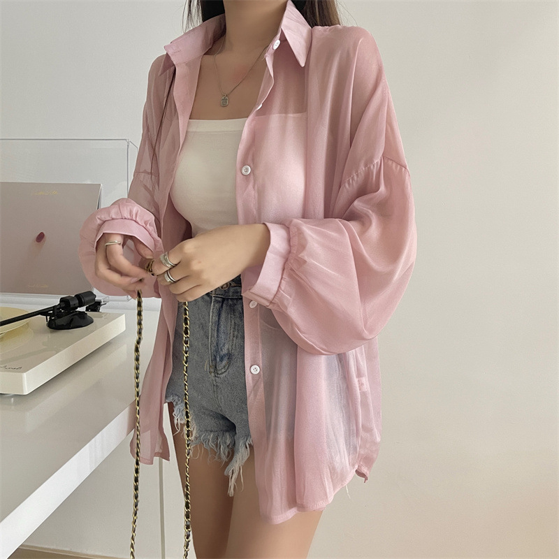 112g Weight Long Sleeve Sleeve Length Single Breasted Placket Type Shirtsleeve Sleeve Type Polyester, Chiffon Fabric Type Regular Top Length Cardigan Tops Type Holiday Occasion Shirt Collar Neckline Loose Fit Type Solid Color Pattern Summer, Spring Season Women's Gender Casual Style Wholesale Women's Casual Solid Color Long Sleeve Blouses 35
