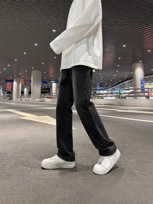 黑色微喇水洗牛仔裤男直筒宽松美式高街vibe裤子潮流百搭休闲长裤|undefined