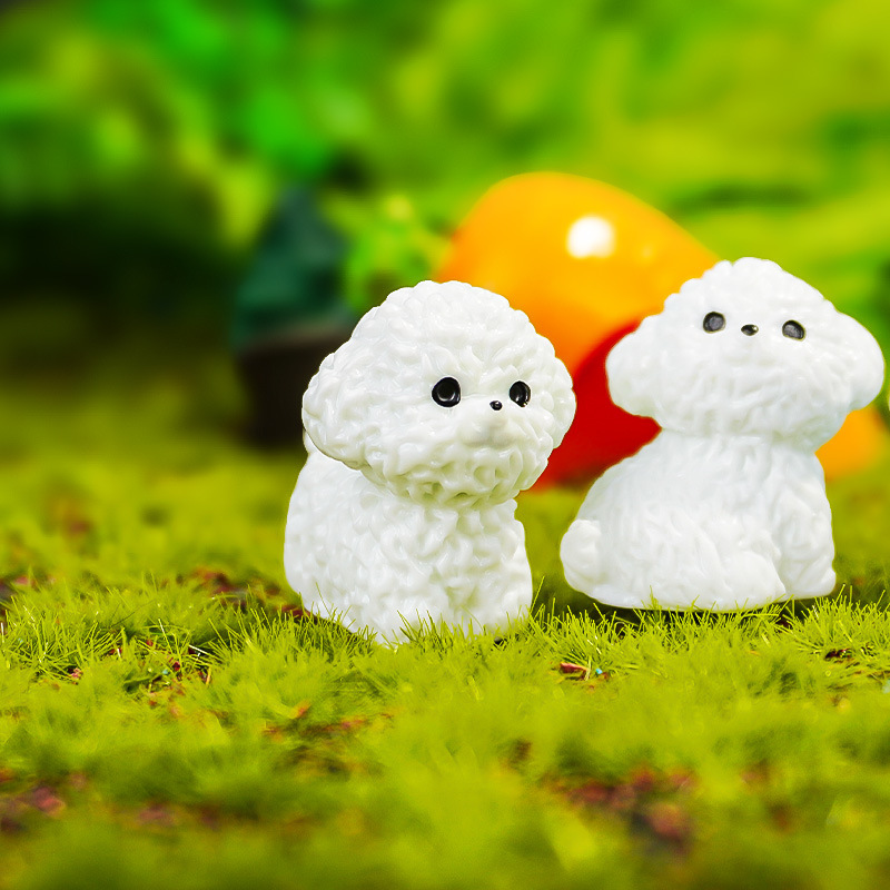 Pequeños adornos de paisajismo en macetas, nuevo lindo bichon blanco, micro-paisaje, consola central de coche, decoración, accesorios de bricolaje