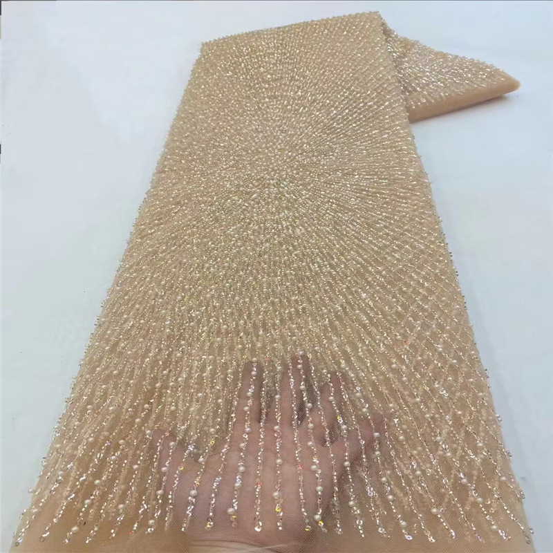Francés simple rayas con cuentas de malla de tela de encaje nuevo diseño tubo de cuentas de tul vestido de novia moda tela JX3721 image 9