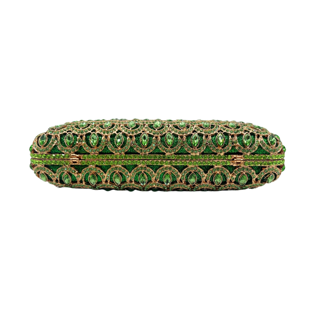 Túi clutch nữ đính đá dạ hội cầm tay kim cương rỗng — Màu xanh lá chi tiết 1
