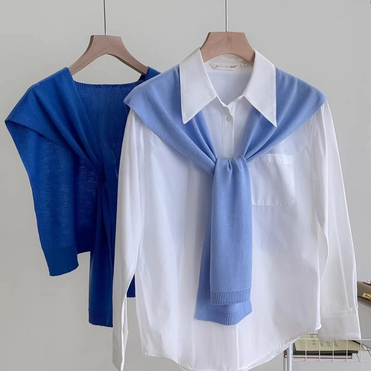 Solid Color Knitted Shawl for Women, Trendy Knotted Versatile Cape, Summer Sun Protection, Air-Conditioned Room Neck Protection, Shoulder Wrap, Fashionable