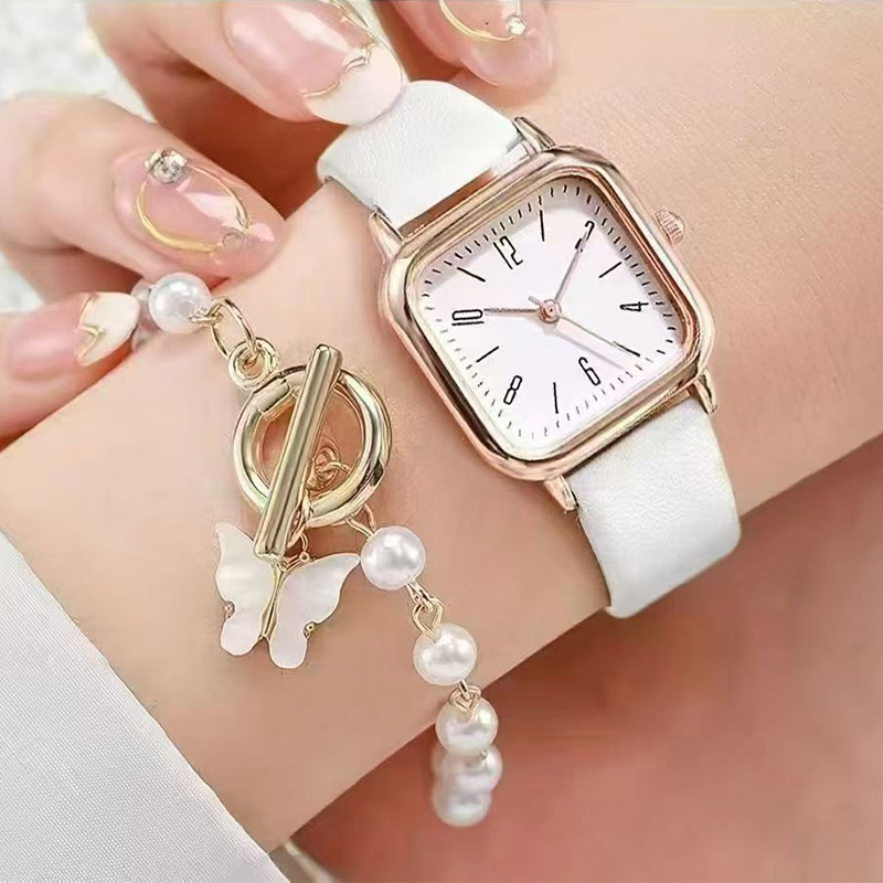 Japanese and Korean Fairy Style Butterfly Pendant Bracelet Women's Fashion Versatile Pearl Bracelet Girls Watch Set Wholesale