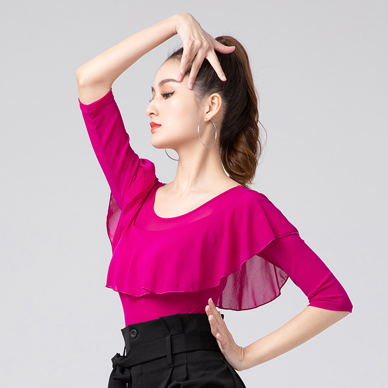 Modern dance practice clothes, national standard dance tops, Latin dance clothes, new spring and autumn dance clothes, one-piece three-quarter sleeve dance clothes