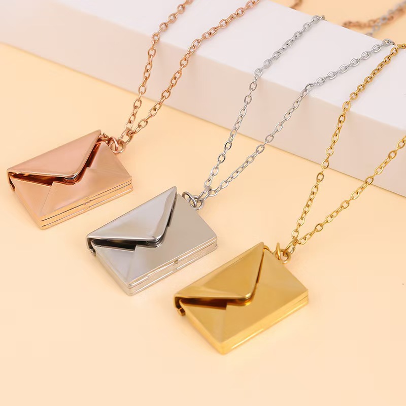 Engraved Envelope Necklace In Stainless Steel For Women_voghion.com