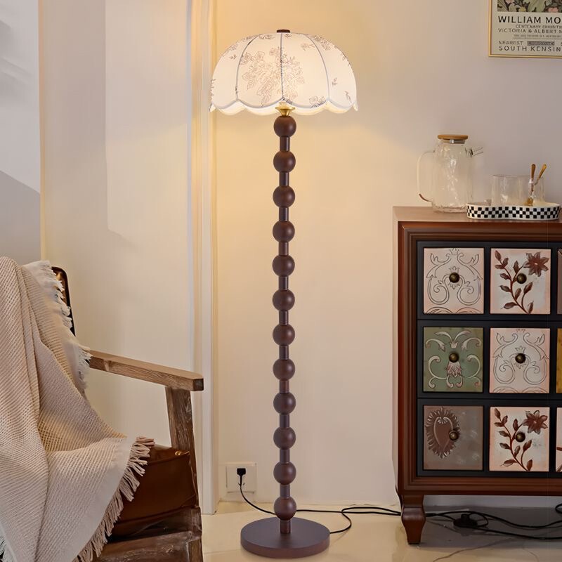 American Retro Style Floor Lamp Walnut Color Fabric Sofa Lamp Antique Style Solid Wood Atmosphere Vertical Lamp